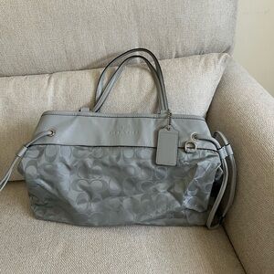 Coach Grey Leather and Signature Jacquard Handbag Satchel Bag